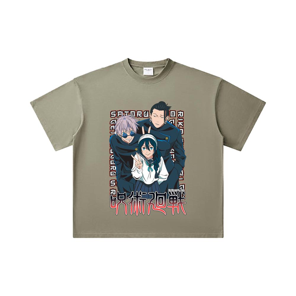 260 GSM Double Yarn 32 Count 100% Cotton Jujutsu Kaisen V40 Print Unisex Heavy Cotton T Shirt