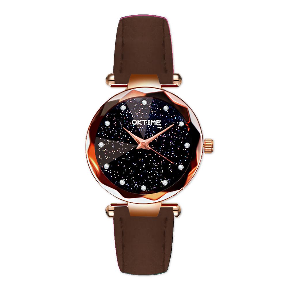 Women Fashion Retro Belt Quartz Movement Wristwatch Starry Sky Dial Watch