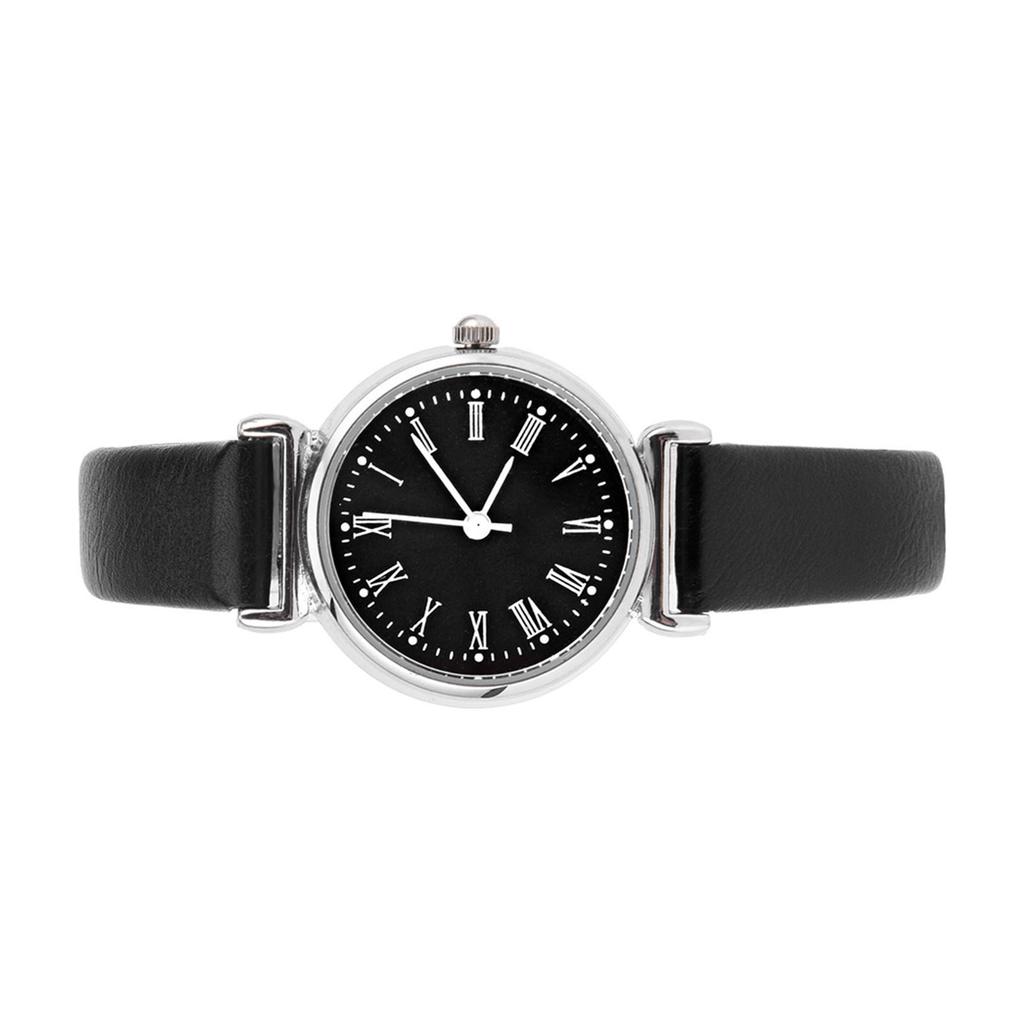 Exquisite Small Simple Fashion Women Dress Watch Retro Leather Mini Wristwatch (Black Dial)