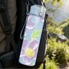1PC Soft Pastel Purple Floral Leaf Print 750ml Color Plastic Sports Water Bottle Leakproof Flip Straw Lid Suitable for Sports Office Home Use