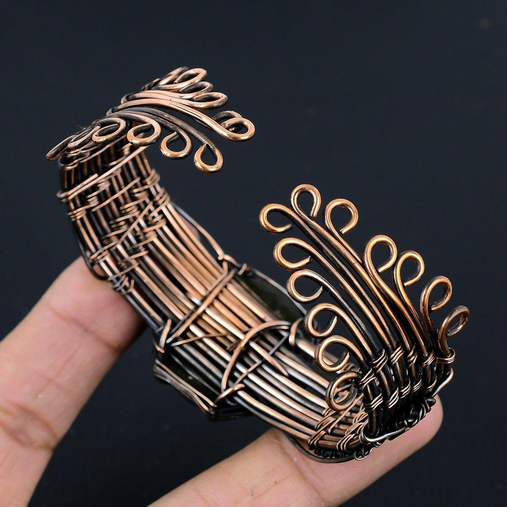 Moldavite Bangle, 999 Copper Wire Wrapped Jewelry, Gemstone Bangle, Gift For Her Handmade Dainty Jewelry