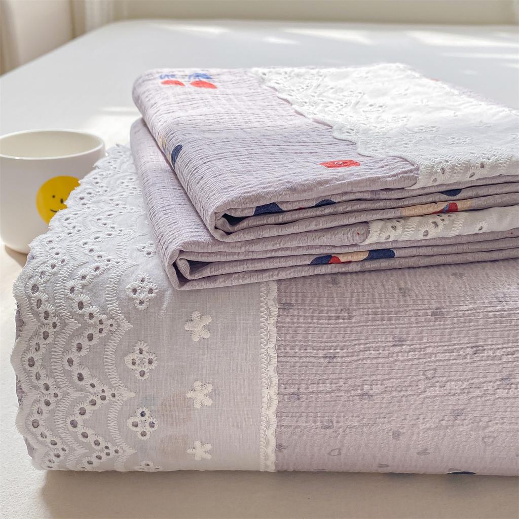 Klasse A Doppellagiges Garn Bettlaken Einzelstück Spitze Spitze Stepplaken Studentenwohnheim Dreiteiliges Set Einzelner Kissenbezug 3