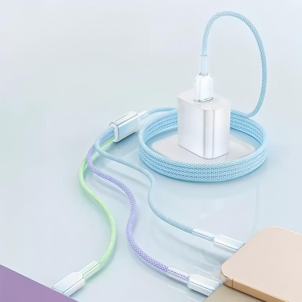 240W Geflochtenes Drei-in-Eins-Datenkabel mit Farbverlauf für Macbook iPhone Samsung Xiaomi Typ-C Schnellladekabel