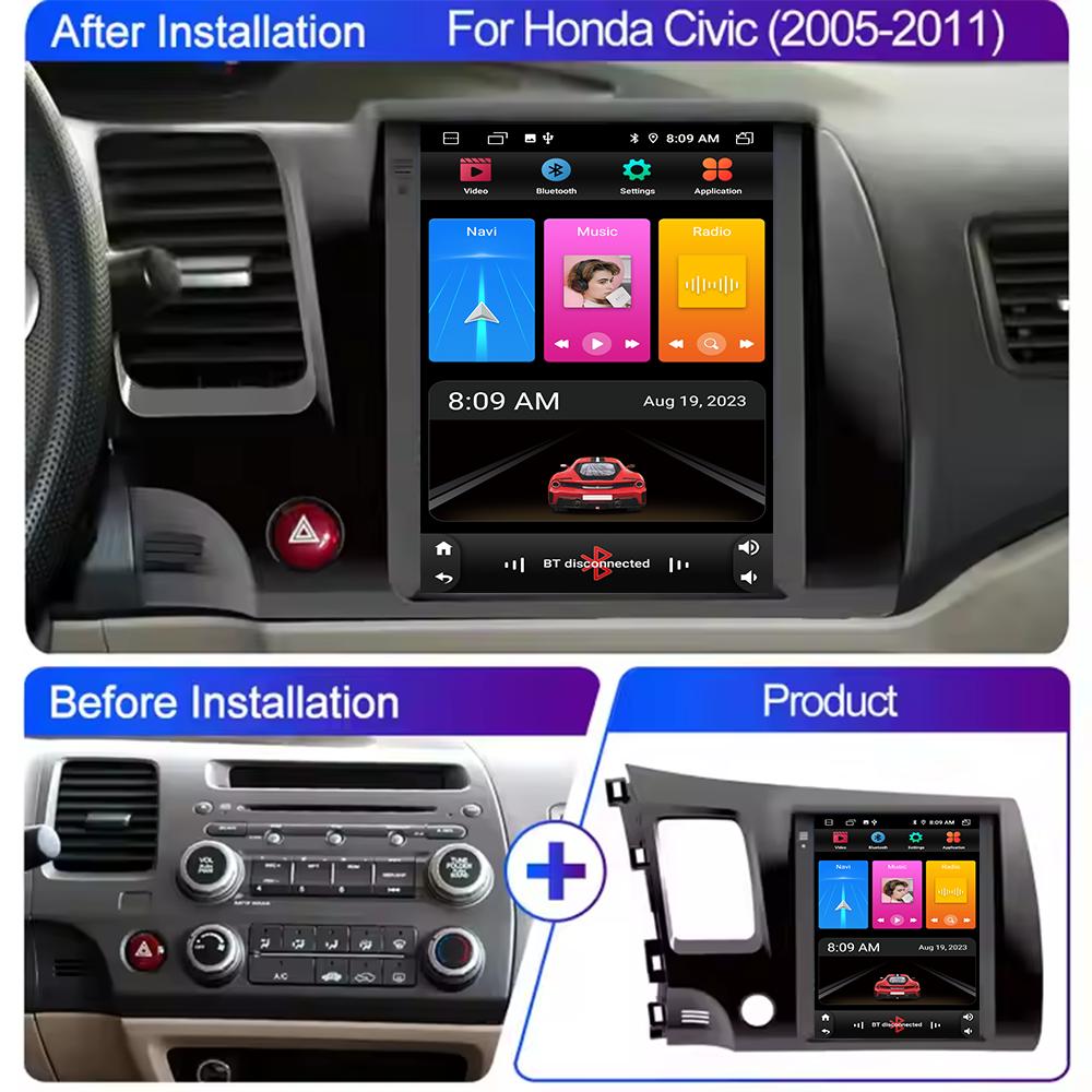 Android Carplay For Honda Civic 2006-2011 9.7 Inch Tesla Style Android Car Multimedia Player 4G Wifi Navigation Touch Display