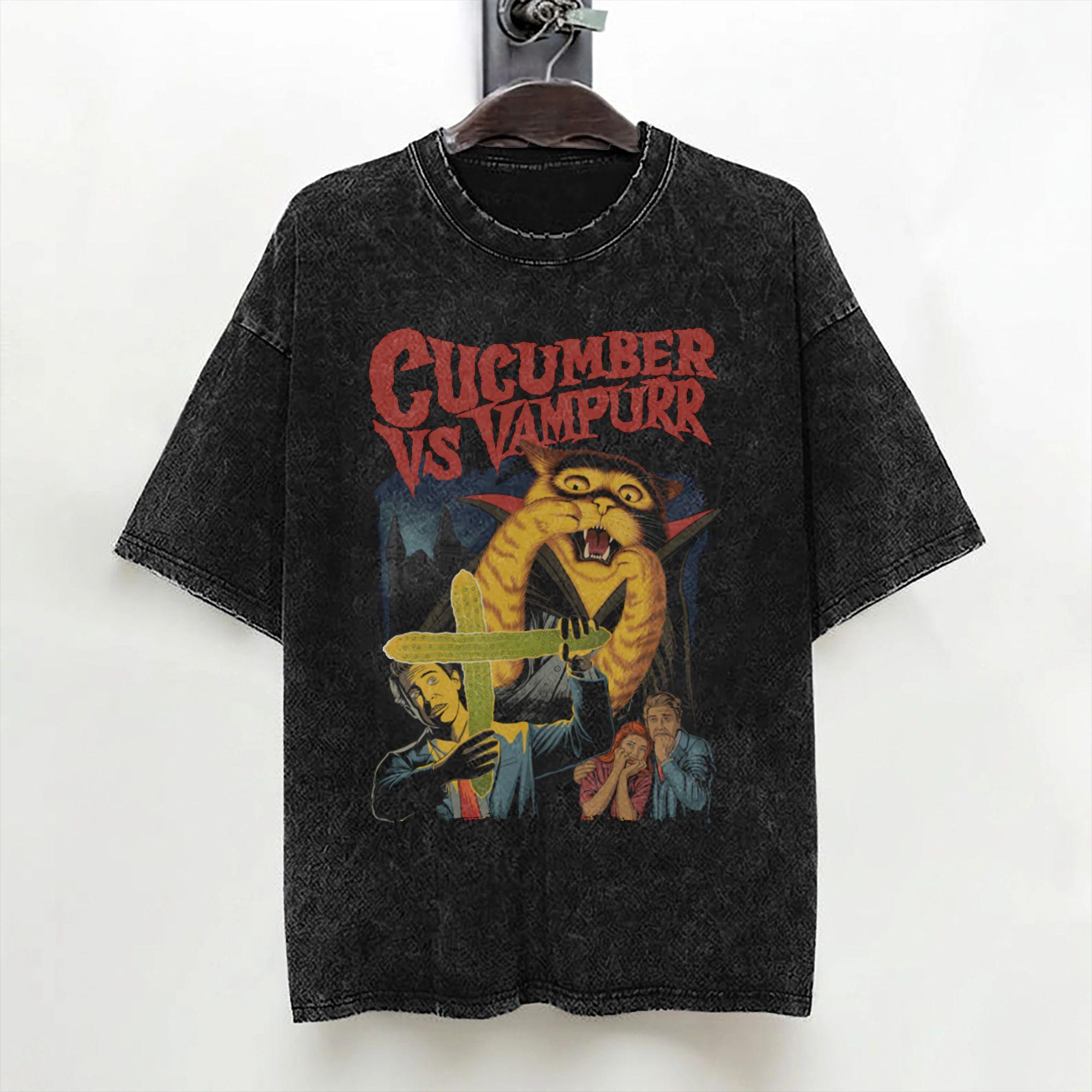 The Return of Vampurr T Shirt Washed Cotton Oversize TShirt Horror Vampire Cat Novelty for Men Women Streetwear Summer Tees 2XL