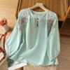 Chinese Style Women's Clothing Blouses Vintage Embroidered Shirts Loose Summer Clothing Short Sleeved Cotton Linen Women