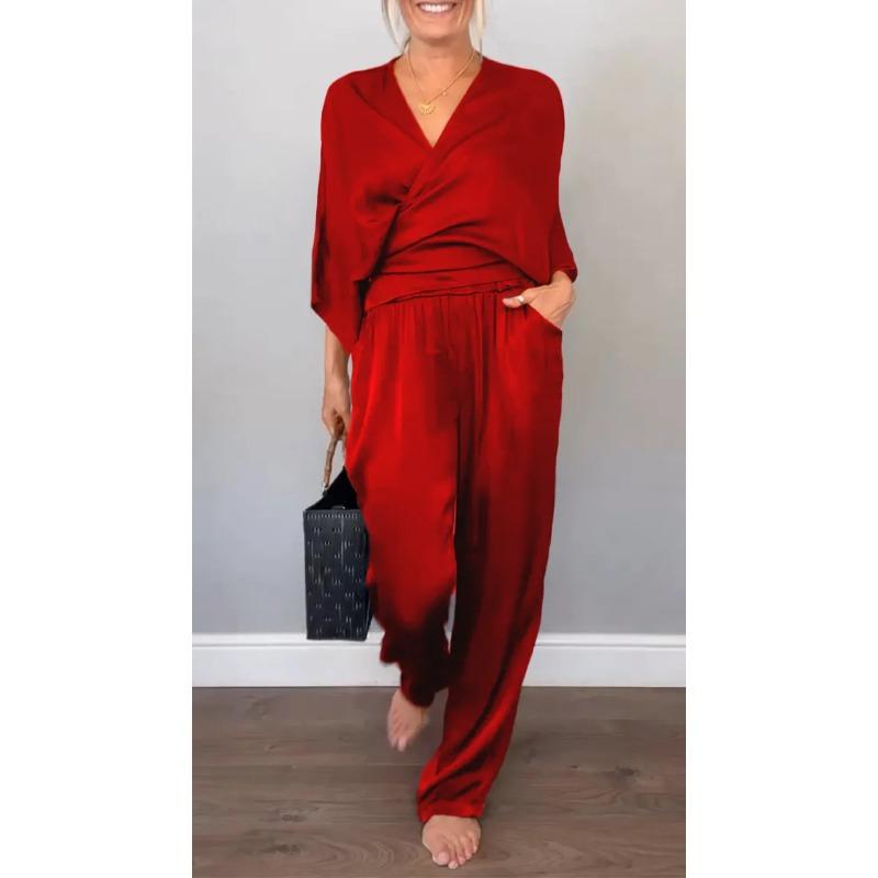 IHUASU Women's Fashion Casual Long Sleeve V Neck Pants Suits