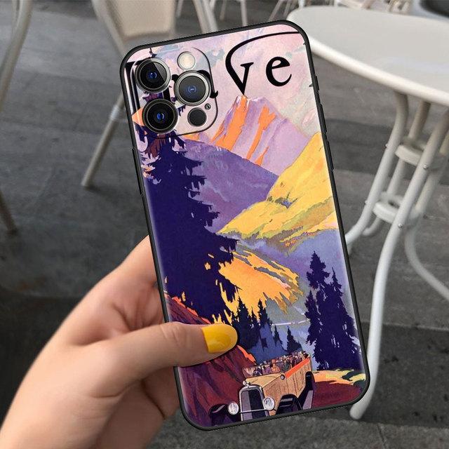 Etui na telefon komórkowy dla Apple Iphone 13 12 11 Pro 7 8 Plus Czarne Cubierta X Xr 6 6s 5 5s Luksusowe Etui na telefon komórkowy Kreskówkowy Krajobraz Dziewczyna