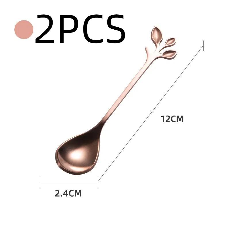 HANYANG Obstgabel aus Edelstahl, goldene Blätter, kreativer Gabellöffel aus Edelstahl, bunter Kaffeerührlöffel