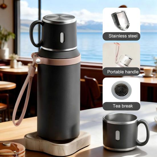 Stainless Steel Water Bottle with Tea Infuser Double Wall Vacuum Drink Container Leak-Proof Portable 600ml Insulated Coffee Tumbler for Hot Cold