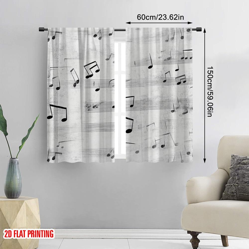 2 szt., druk płaski 2D Zasłony przepuszczające światło Melodie muzyczne Wszechstronne 100% poliester (bez pręta) Wszystkie pory roku do życia