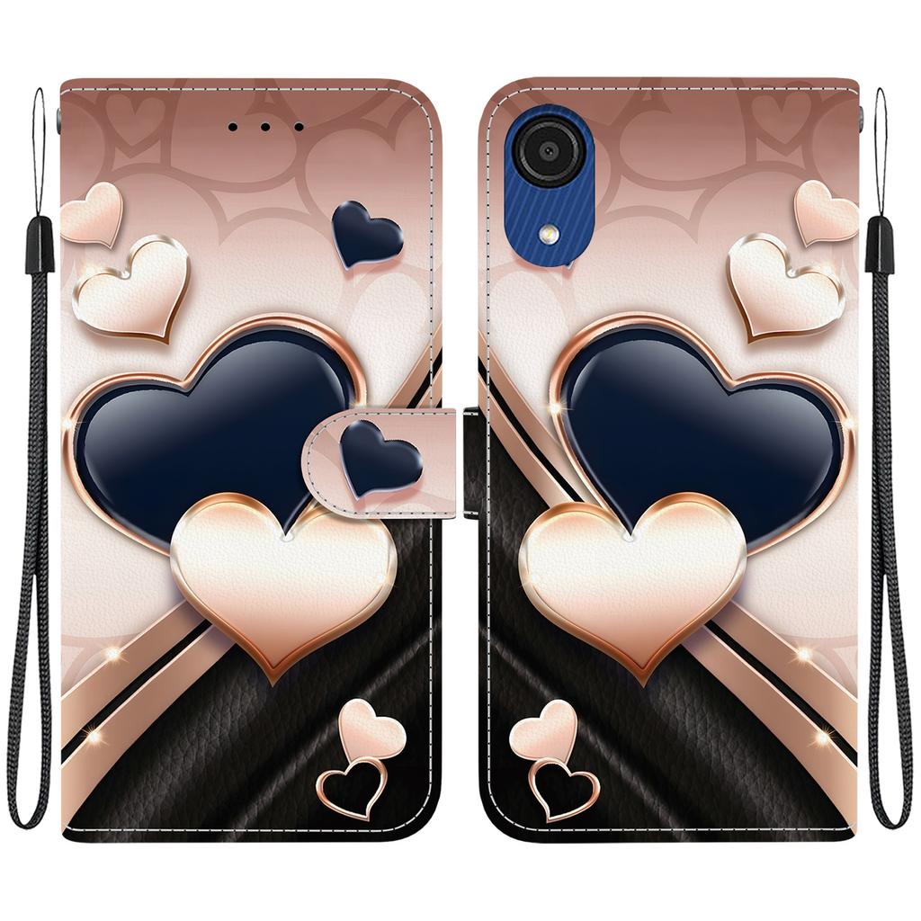 Handmade PU Leather Flip Case for Samsung Galaxy A03 Core (A032F)- Anti-Slip Shockproof Cover with Wrist Strap & Heart/Rose Cat Designs