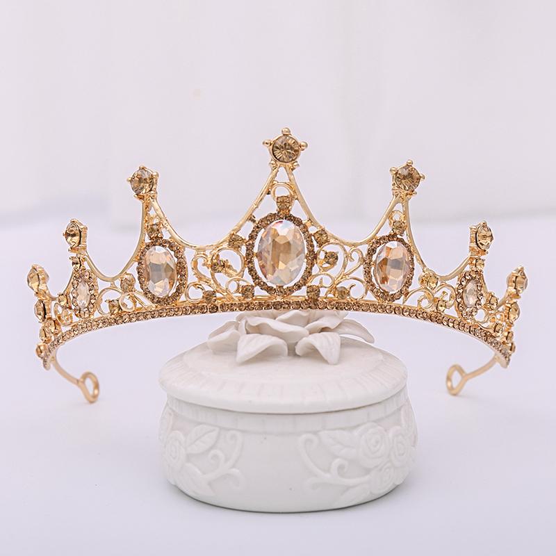 Ailibride Champagne Wedding Crown Hair Accessories Rhinestone Bride Headdress Crown Queen Tiara Crown Bridal Hair Jewelry