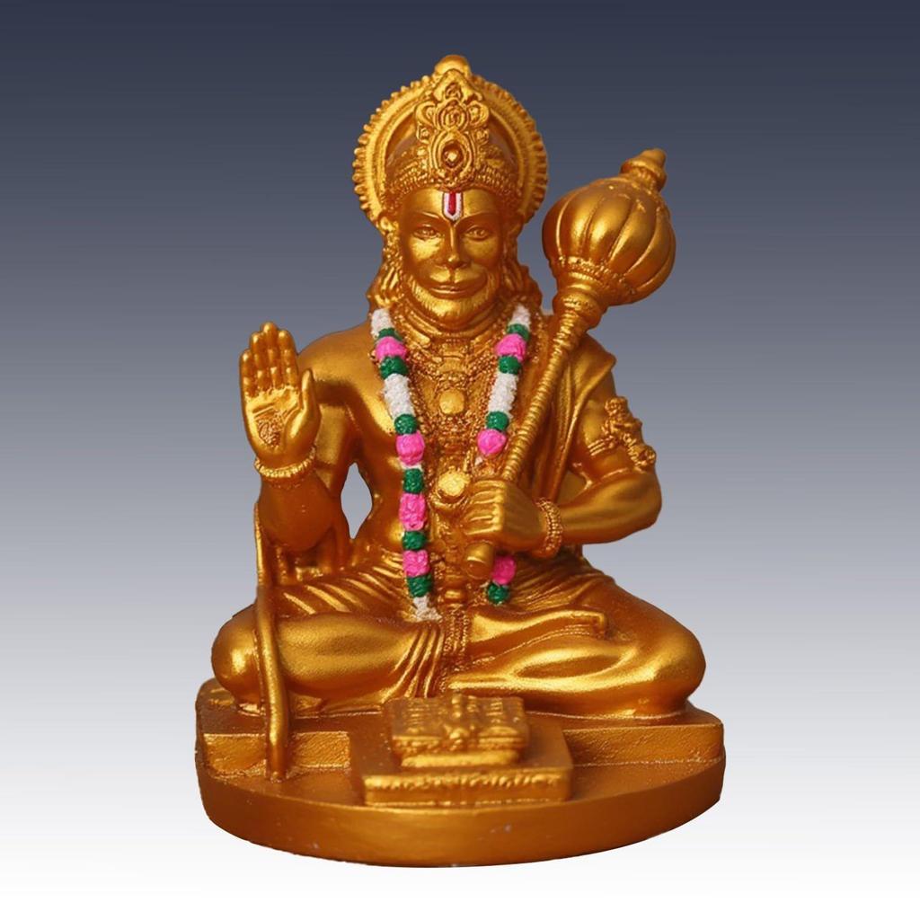 Idole d'Hanuman pour tableau de bord de voiture, Murti pour la maison avec Hanuman Chalisa pour la protection contre l'énergie négative, la chance et le succès