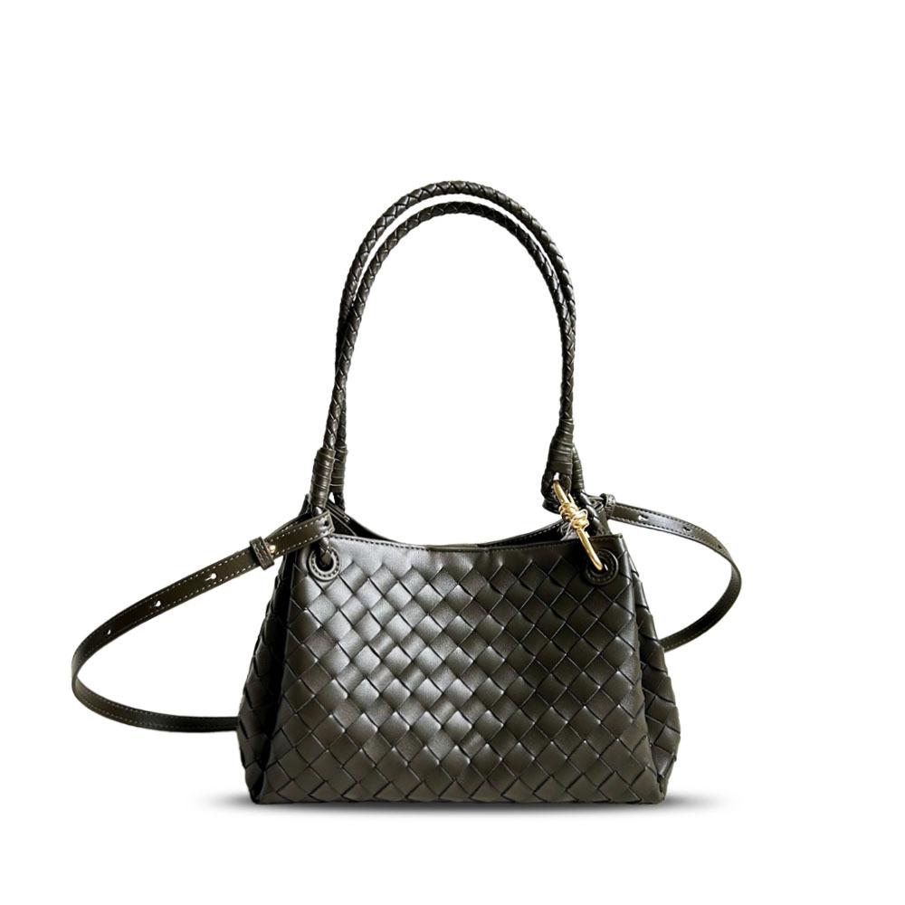 Nuova borsa a secchiello media in pelle di paracadute intrecciata portatile popolare transfrontaliera da sotto l'ascella alla moda borsa a tracolla messenger da donna