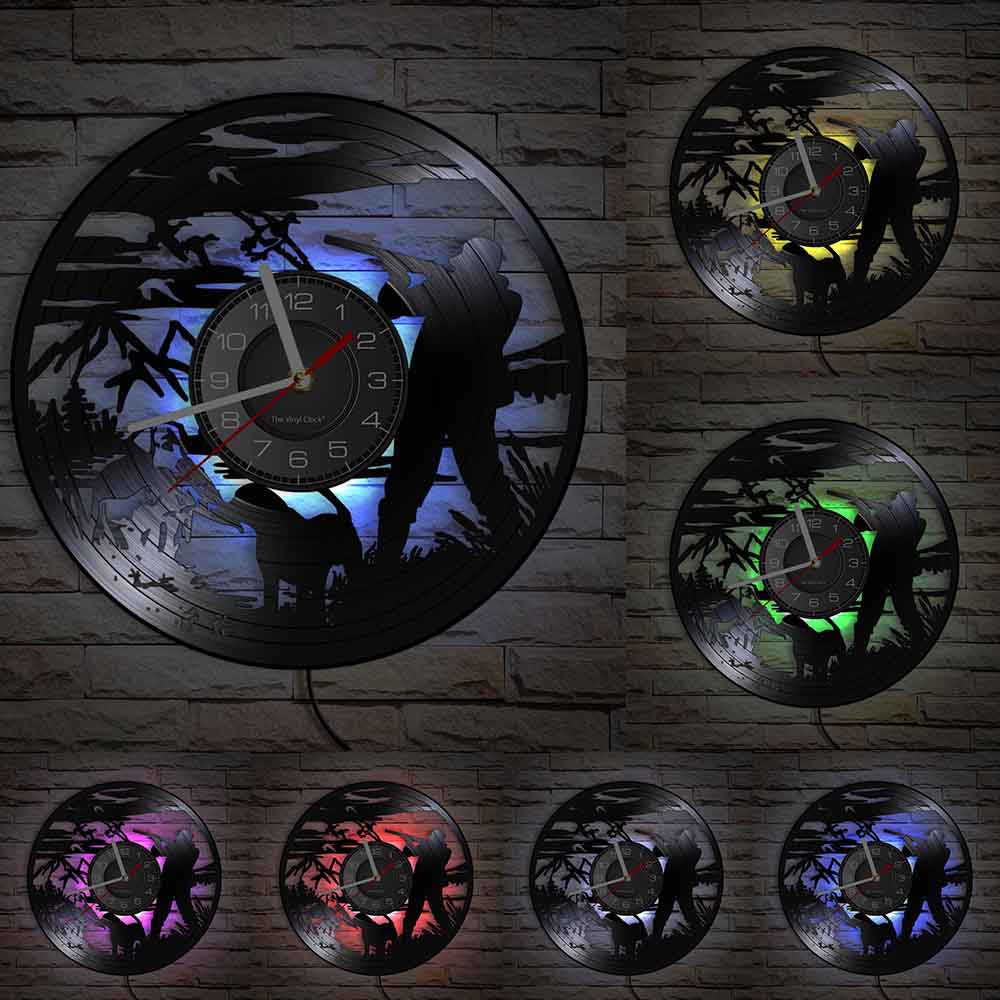 Wildlife Forest Hunting Animal Wall Clock Hunting Art Vinyl Record Wall Clock Home Wall Decoration Hunting Hunter Gift Watch