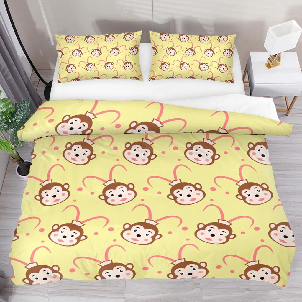 Monkey Duvet Cover Sets Cute Monkey Around The Tree Print Bedding Set 3pcs for Kids Boys Cartoon Animal Soft Comforter Cover