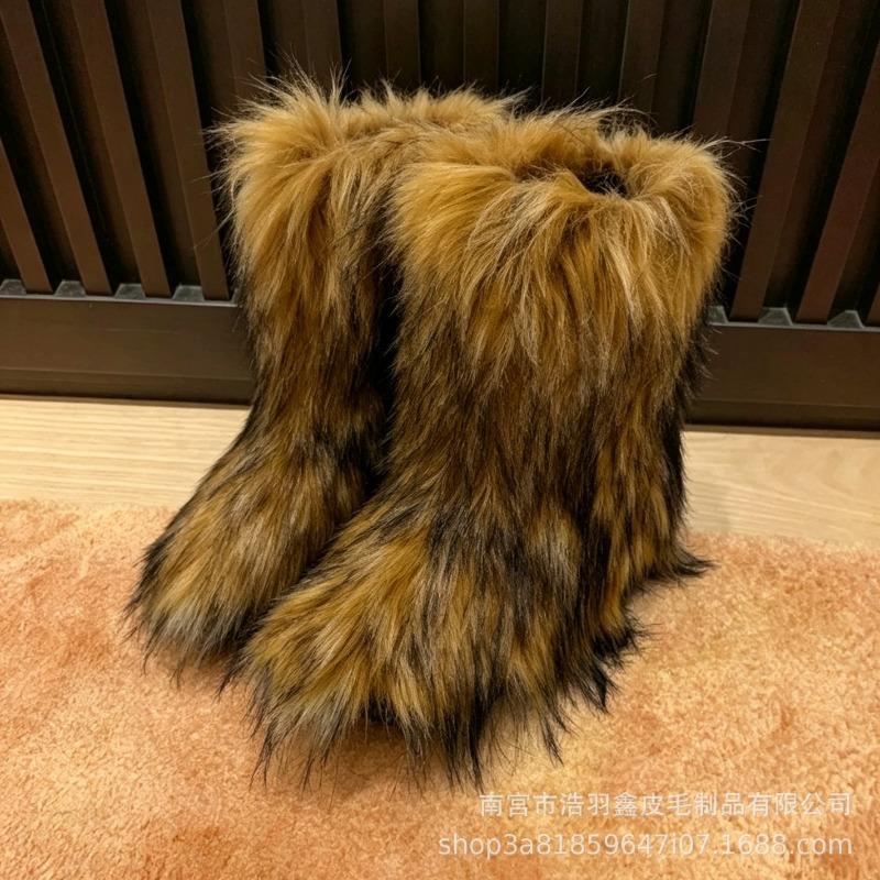 Imitation Raccoon Fur Boots Long Tube Winter Ladies Winter Imitation Fur Fox Fur Snow Boots