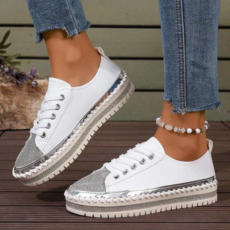 Fashion Plus Size 43 Women's Casual Flat Shoe 2025 New Style Rhinestone Design Woman Sneakers Comfortable Platform Shoe