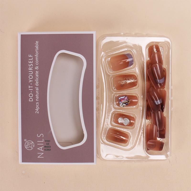 Handmade Nude Gradient Gold Foil Nail Art Tips - Removable and Wearable