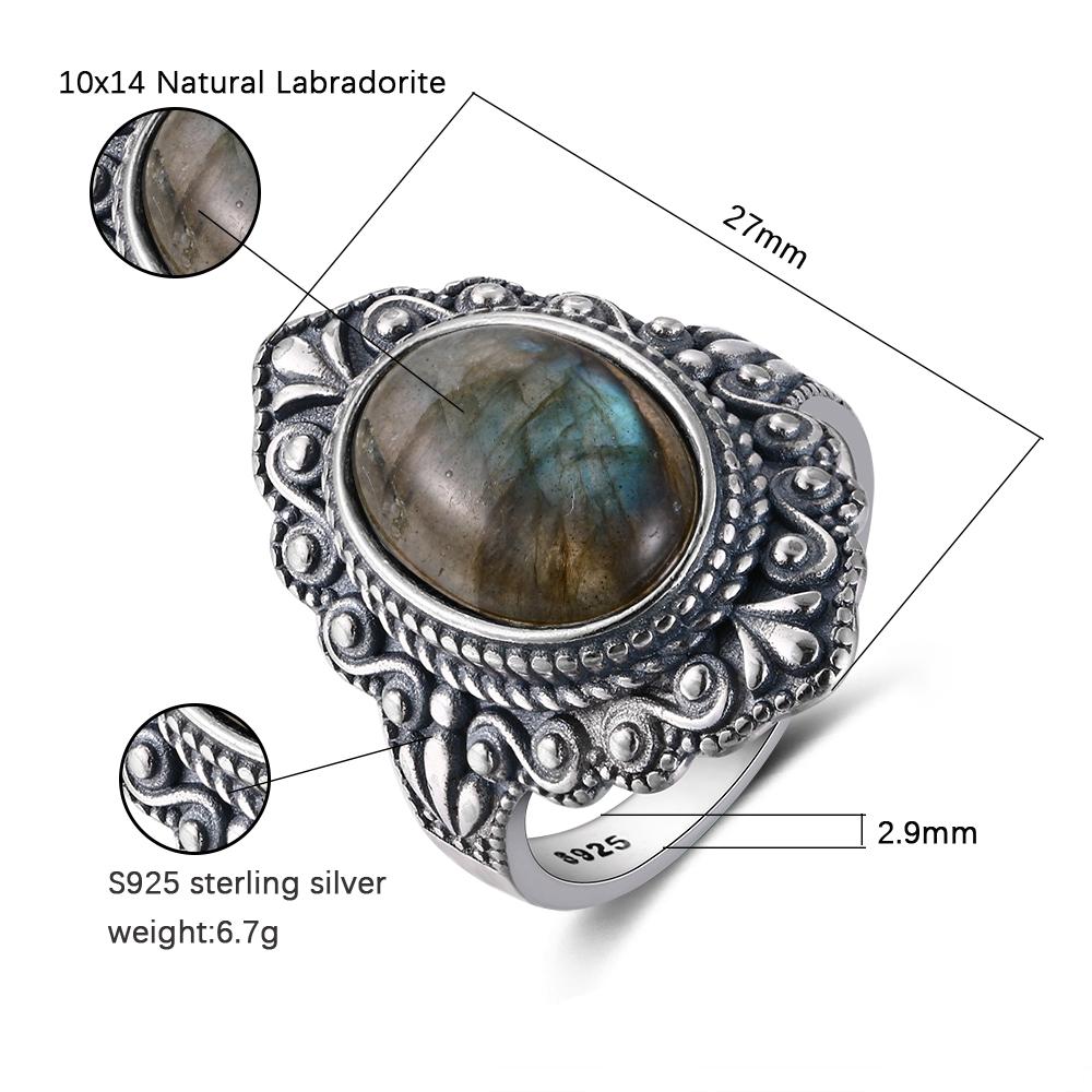 Oval Natural Labradorite Rings for Women Men CopperRing Finger Ring Retro Gemstone Rings Jewelry Party Gift
