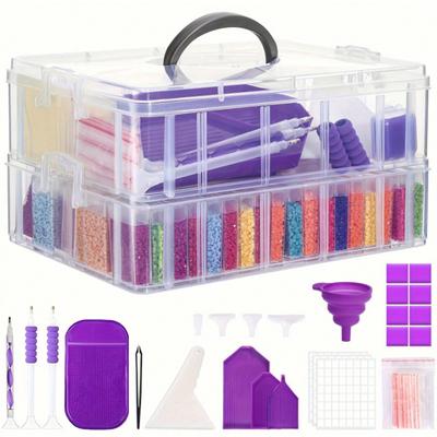 5D Diamond Painting Transparent Storage Box Dvouvrstvá sada ručních nástrojů Kombinace příslušenství pro ruční práce a vyšívání