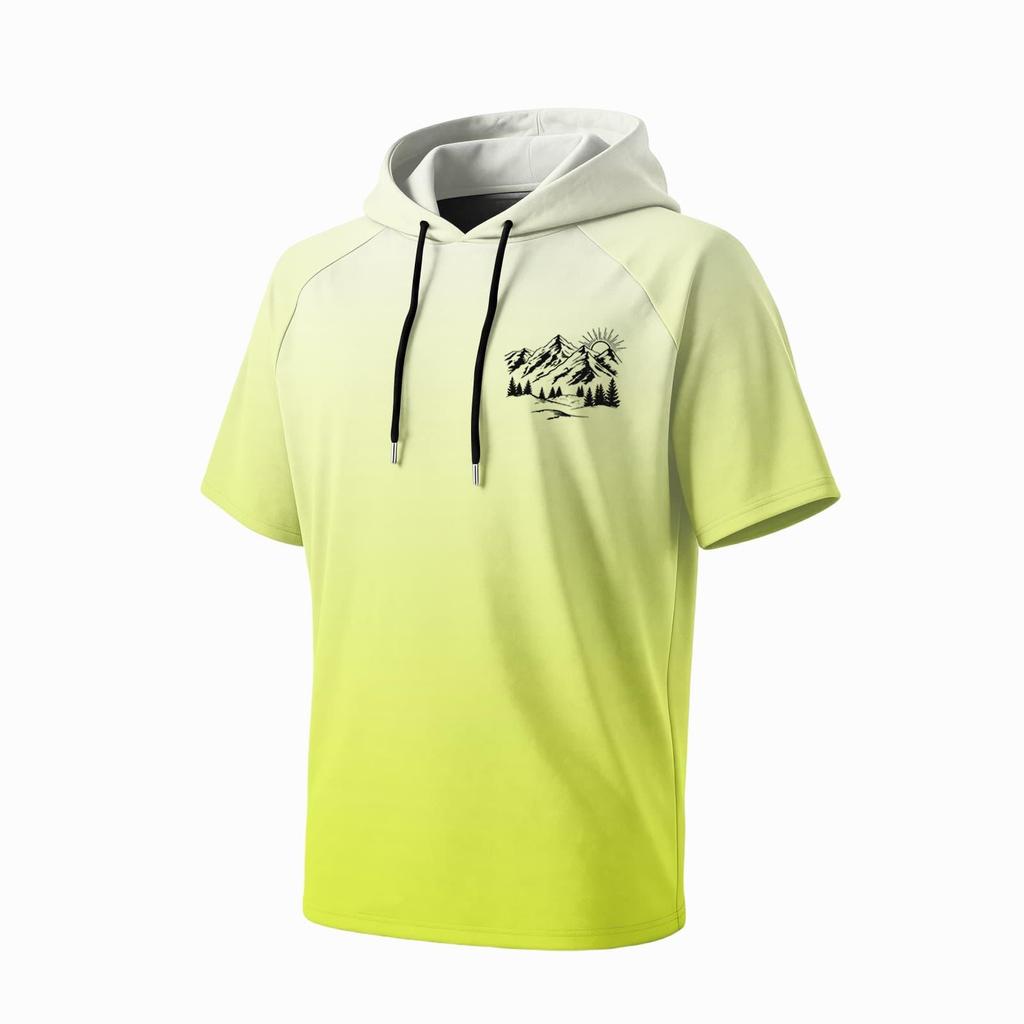 Men's Summer Quick Dry Short Sleeve T Shirt UPF 50 Plus Sun Protection Hooded Fishing Sports Shirt Lightweight Breathable