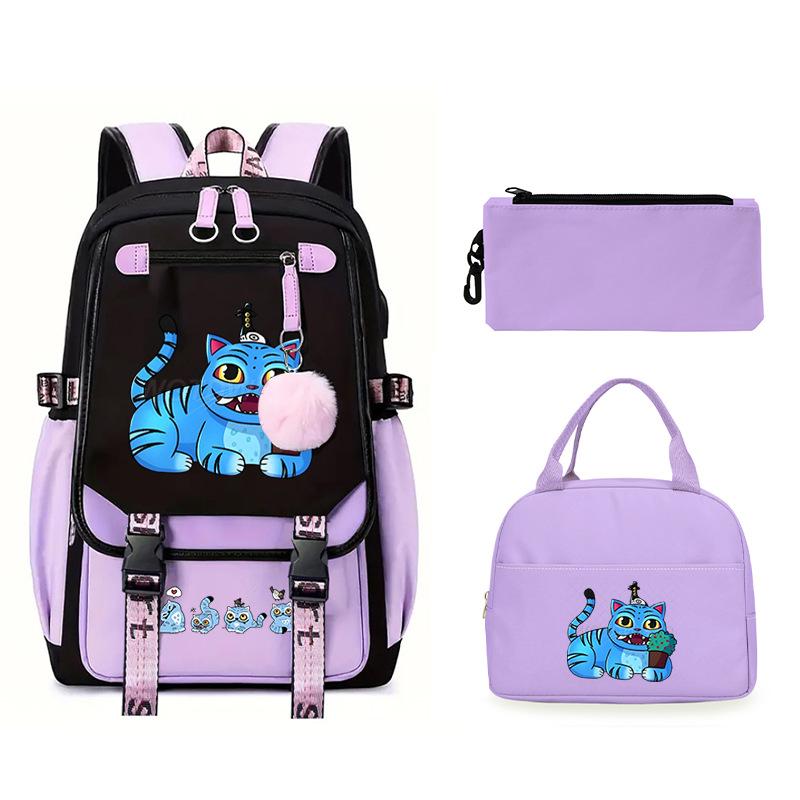 Animation Cartoon Printing Large Capacity Lightweight Student Schoolbag Children'S Leisure Backpack Three-Piece Set