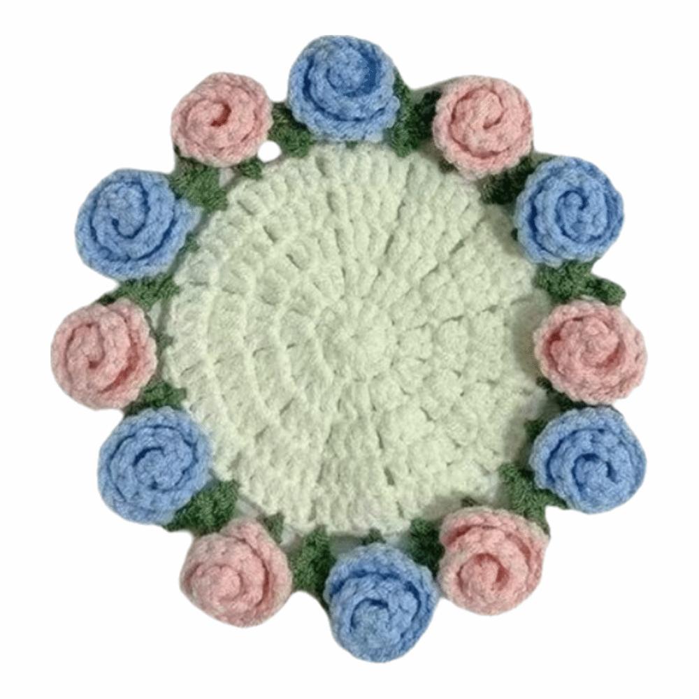 Handwoven Flower Bouquet Coasters Washable Coffee Table Cupmat Crochet Coasters Office Decor