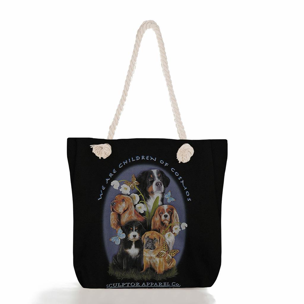 Multifunctional Mushroom Butterfly Printed Thick Rope Shoulder Beach Bag Casual large capacity handbag 7616