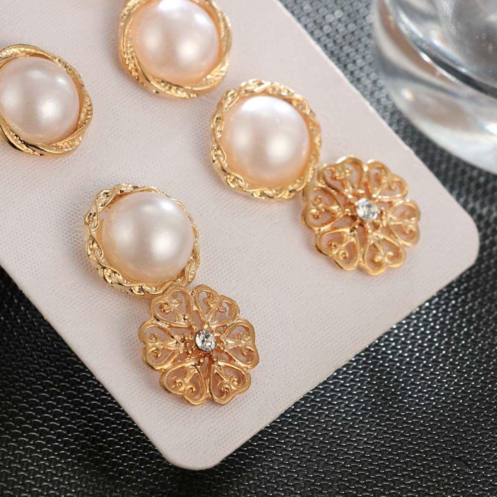 For Women Hollow Gold Color Round Simulated Pearl Stud Earrings Earring Sets Jewelry Accessories