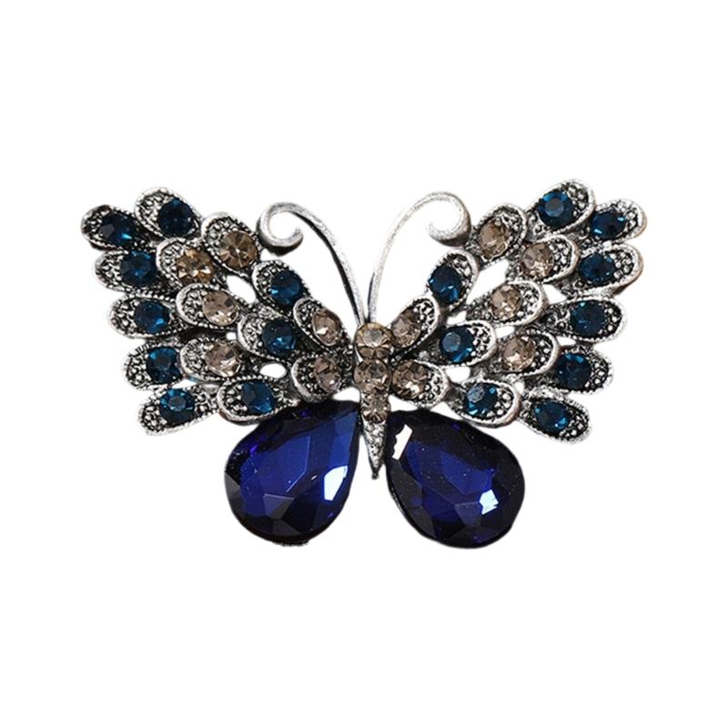 Elegant Vintage Butterfly Brooch With Rhinestones Accent For Women Fashion Animal Badge Wedding Party Accessory