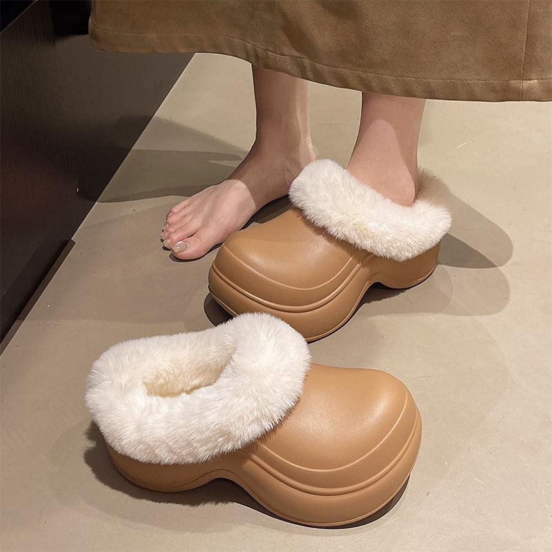 

Женские зимние теплые нескользящие меховые ботинки-луноходы большого размера на мягкой подошве, утепленные подкладкой ботильоны до щиколотки, нескользящая спортивная хлопковая обувь 40/41 коричневый