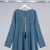 Women's V-Neck Pleated Casual Long Sleeve Arabian Dress Kaftan Clothing Woman Maxi Dresses