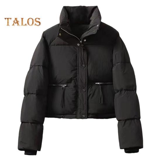 

Зимнее пуховое пальто Утолщенный воротник-стойка Большие карманы на молнии Ветрозащитная застежка на молнии Длинные рукава Сохранение тепла Теплая повседневная верхняя одежда Хлопковая куртка M чёрный