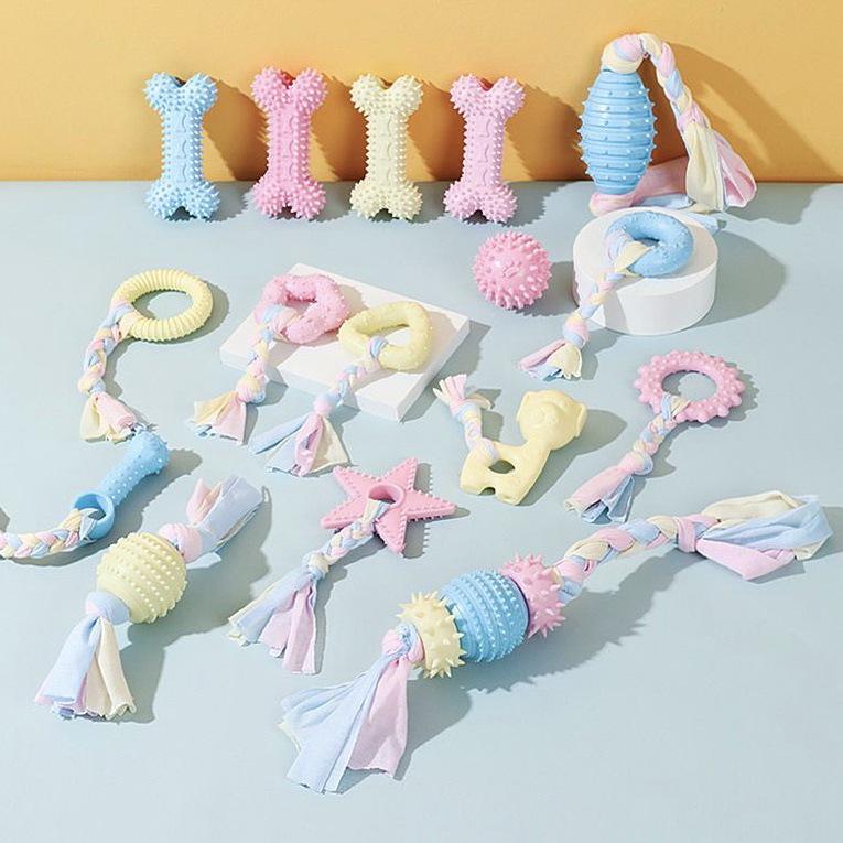 Durable TPR Teething Dog Toys for Golden Retrievers and Corgis - Bite-Resistant Cleaning Sticks and Balls