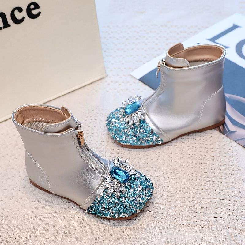 2025 Dívčí křišťálové kotníkové boty - Fleecem podšité boty s měkkou podrážkou pro malé princezny