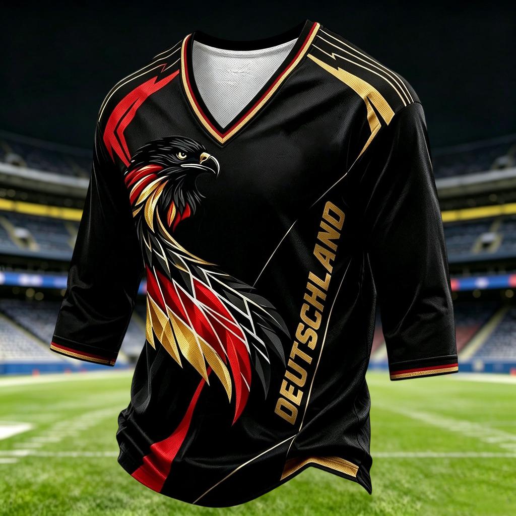 Men's Casual V Neck T Shirt Three Quarter Sleeve Top Soccer Inspired Graphic Print Lightweight Comfortable Fit