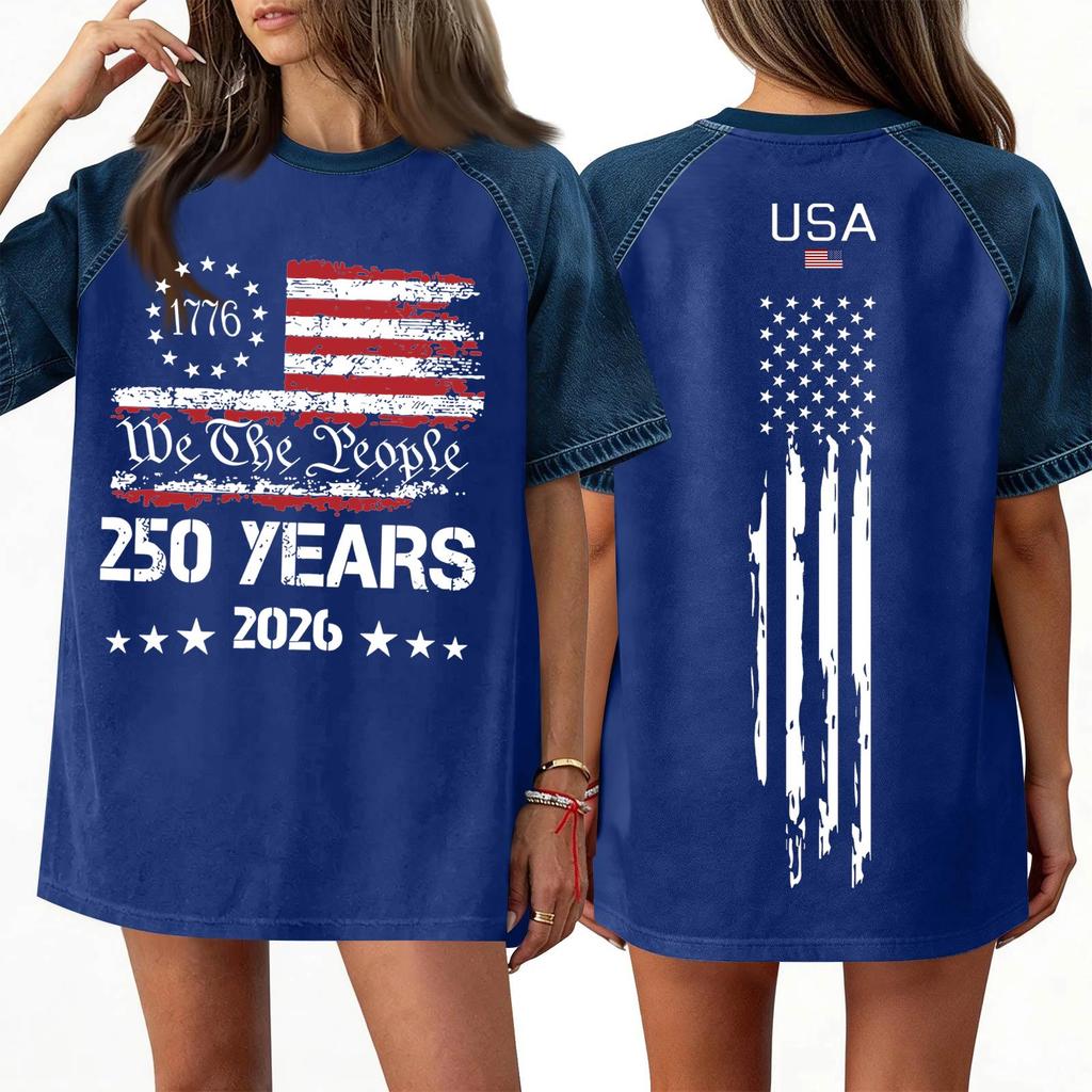 Women's Denim Patchwork Top, Casual Short-sleeved Comfortable T-shirt, Fashionable For Spring And Summer.