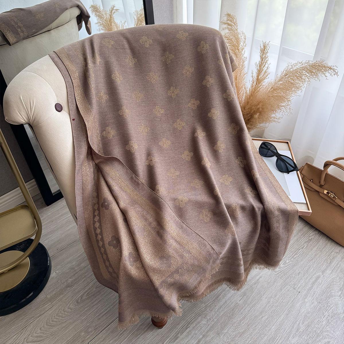 

Женский зимний шарф с бахромой, шаль, фея, четырехлистный клевер, универсальный, кашемировый, утолщенный, теплый и ветрозащитный шарф двойного назначения 185*65