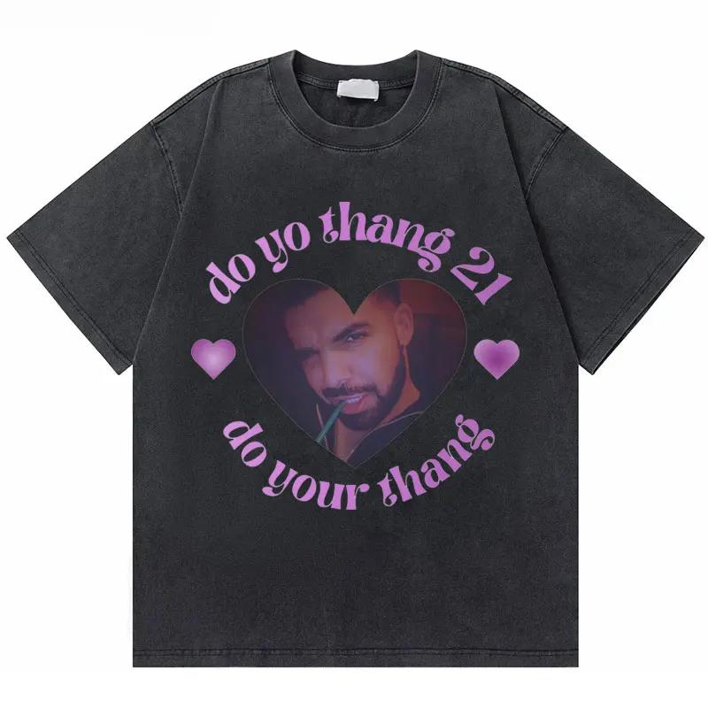 Washed Vintage Rapper Drake Take Care Album Graphic T Shirts Men Hip Hop Retro Tshirt Mens Fashion Casual Oversized Tee Shirt
