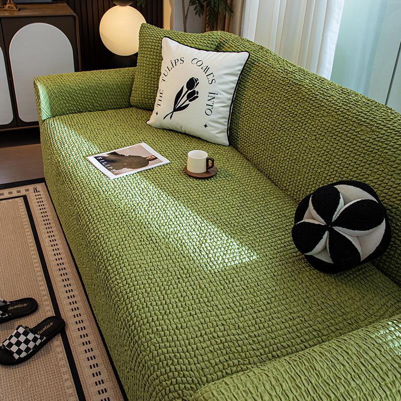 Bubble Fabric Sofa Cover Full Coverage Cream Style Cat Scratch Resistant Stretchable Sofa Protector
