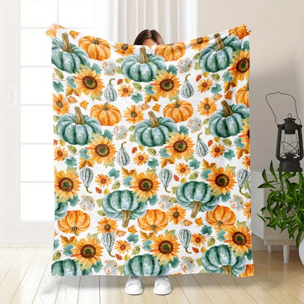 Autumn Harvest Pumpkin Blanket Cozy Knit Throw for Fall Decor Seasonal Comfort Farmhouse Style Gift