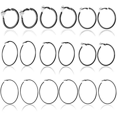 Pair Jewelry Gold Silver Black Women Fashion Clip On Ear Earrings Hoops Without Piercing Big Circle
