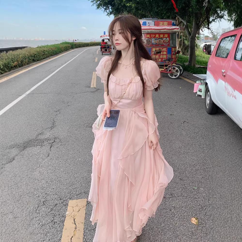 Französisches sanfter Wind weißes Chiffonkleid Fee Frühling Herbst und Winter Temperament dünn unregelmäßig Geburtstagskleid Kleid