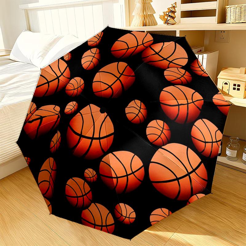 Basketball Pattern Background Umbrella 8-Frame for Travel, Camping, Casual Lightweight Portable Umbrella, Essential for Every Family Holidays Gift