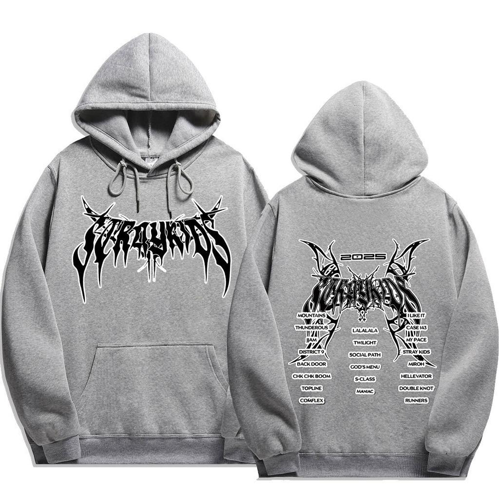 Stray Kids dominATE Death Metal Discography Hoodie,Stray Kids 2025 Stray Kids Full Song Tracklist with Metal Wing Frame, Oversized K‑Pop Fan Pullover
