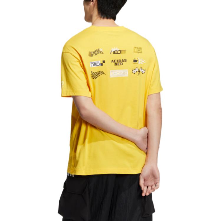Adidas NEO Letter Print Casual Round Neck Short-Sleeve T-Shirt Men Tops Sunlight-Yellow HN4740