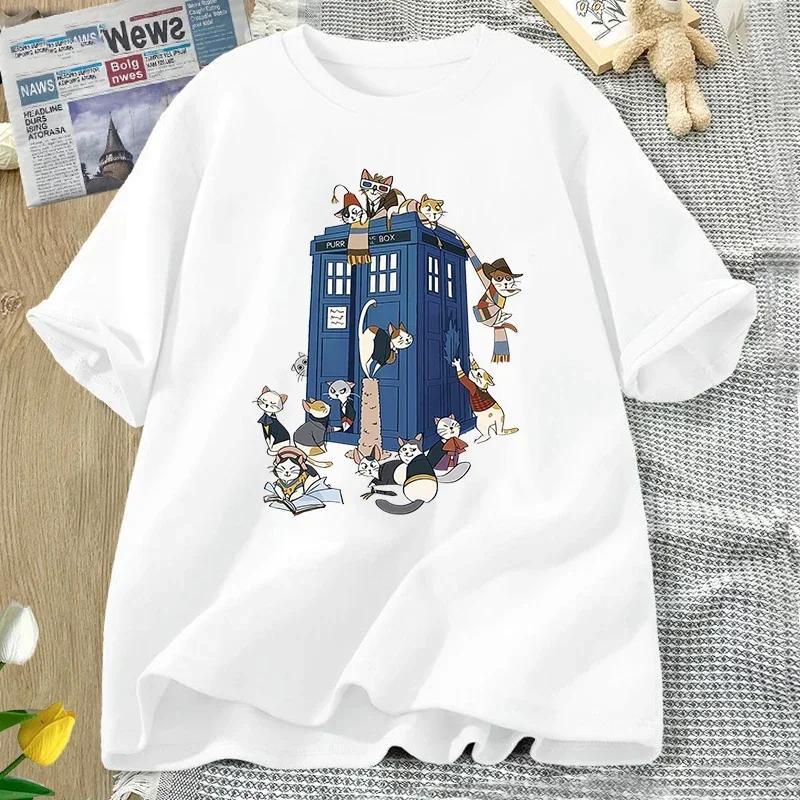 Baumwoll-T-Shirts Damen Herren lustiges Katzen-T-Shirt lässiges Kurzarm-T-Shirt Harajuku Sommer-Tees Damenbekleidung Baumwolle