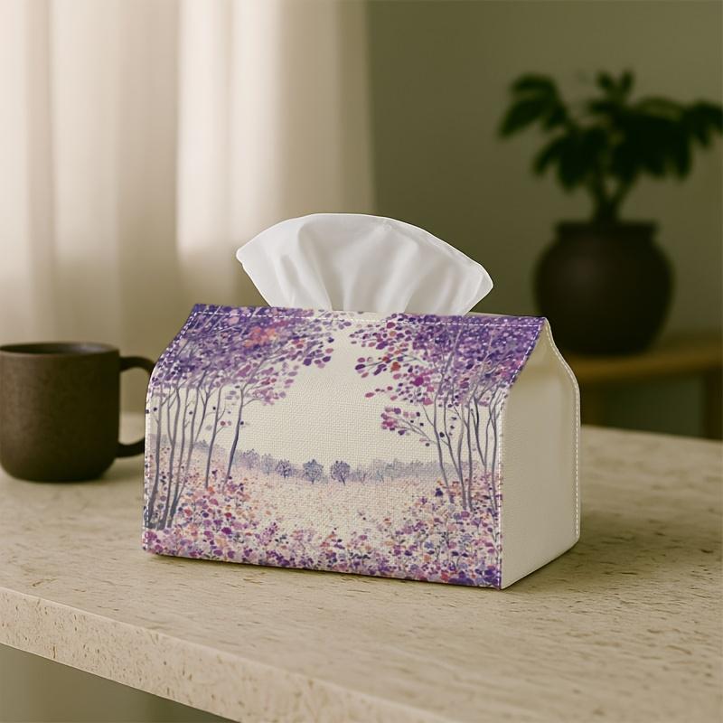 1pc Impressionist Romantic Landscape Tissue Box - Forest Meadow Spring Soft, Measuring 17.02*25.91 Cm, Perfect for The Kitchen, Living Room, Bedroom,